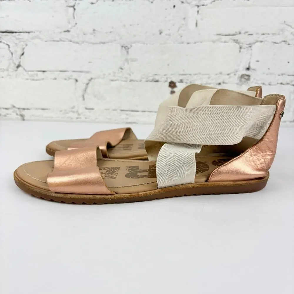 Sorel Ella Rose Gold Leather Elastic Ankle Strap Crisscross Sandals 8